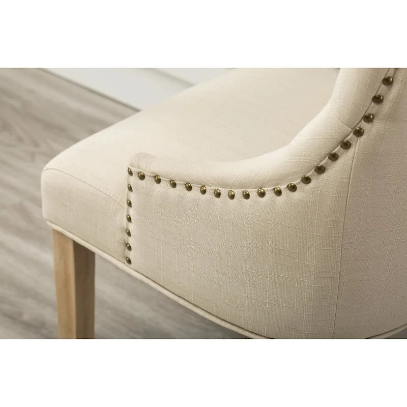 Chaises d'hôtesse Roundhill Furniture à oreilles, capitonnées, en bois massif avec clous décoratifs argentés (Lot de 2)