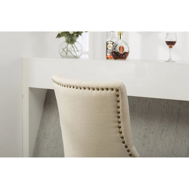 Chaises d'hôtesse Roundhill Furniture à oreilles, capitonnées, en bois massif avec clous décoratifs argentés (Lot de 2)