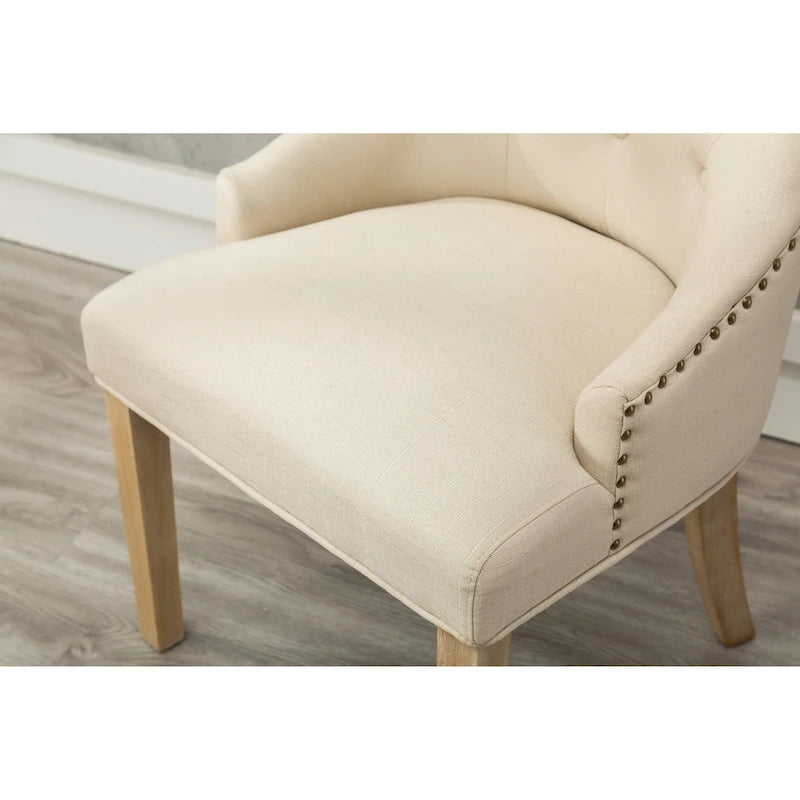 Chaises d'hôtesse Roundhill Furniture à oreilles, capitonnées, en bois massif avec clous décoratifs argentés (Lot de 2)