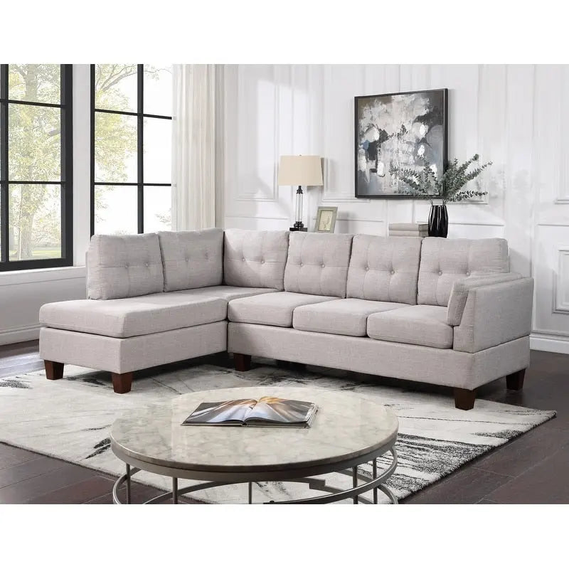 Canapé d'angle moderne Dalia Linen avec méridienne côté gauche