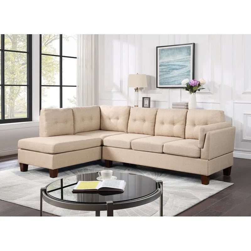 Canapé d'angle moderne Dalia Linen avec méridienne côté gauche