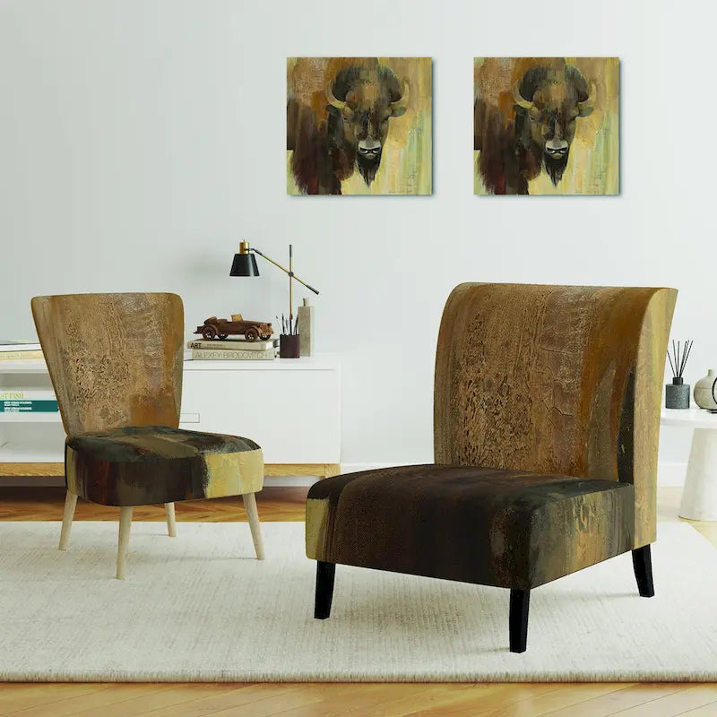 Designart Fauteuil d'appoint moderne de style campagnard Into The Wild Gold Buffalo rembourré - Fauteuil avec accoudoirs