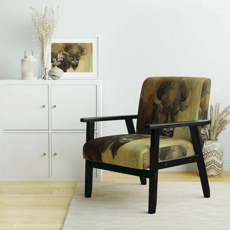 Designart Fauteuil d'appoint moderne de style campagnard Into The Wild Gold Buffalo rembourré - Fauteuil avec accoudoirs