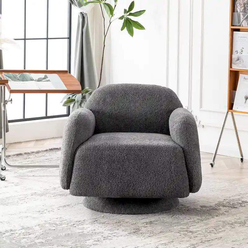 Fauteuil d'appoint pivotant rond en tissu bouclé avec accoudoir, lot de 1