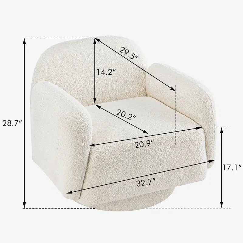 Fauteuil d'appoint pivotant rond en tissu bouclé avec accoudoir, lot de 1
