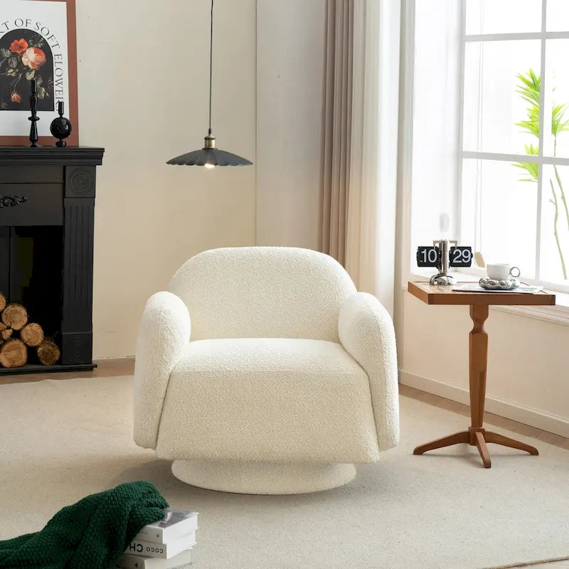 Fauteuil d'appoint pivotant rond en tissu bouclé avec accoudoir, lot de 1