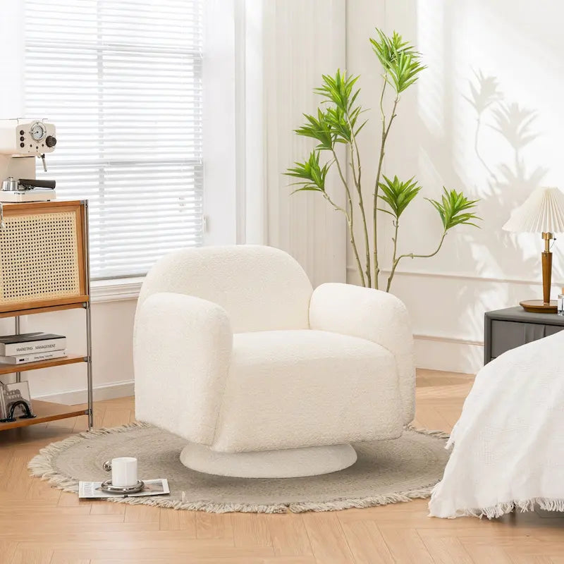 Fauteuil d'appoint pivotant rond en tissu bouclé avec accoudoir, lot de 1