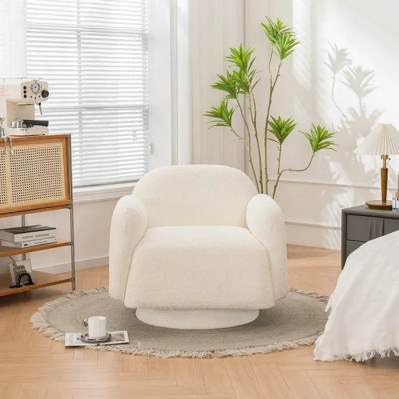 Fauteuil d'appoint pivotant rond en tissu bouclé avec accoudoir, lot de 1