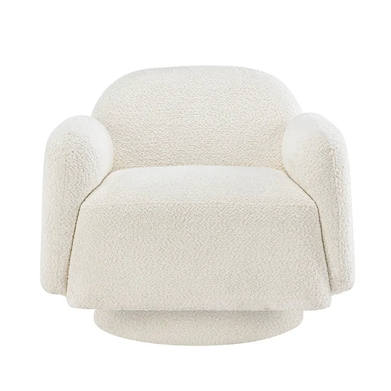 Fauteuil d'appoint pivotant rond en tissu bouclé avec accoudoir, lot de 1
