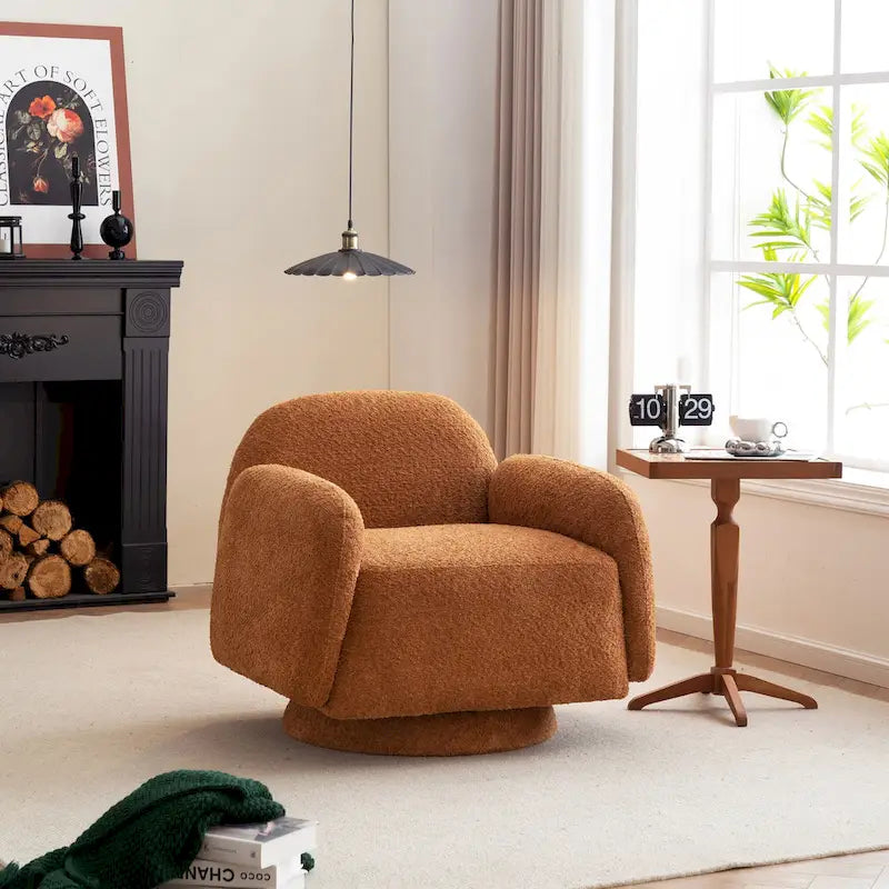 Fauteuil d'appoint pivotant rond en tissu bouclé avec accoudoir, lot de 1