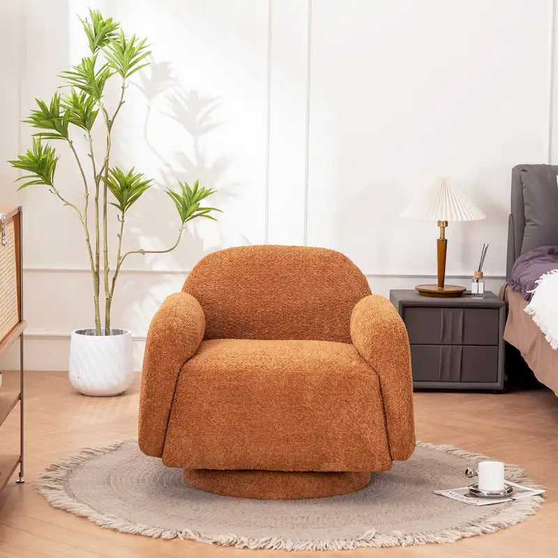 Fauteuil d'appoint pivotant rond en tissu bouclé avec accoudoir, lot de 1