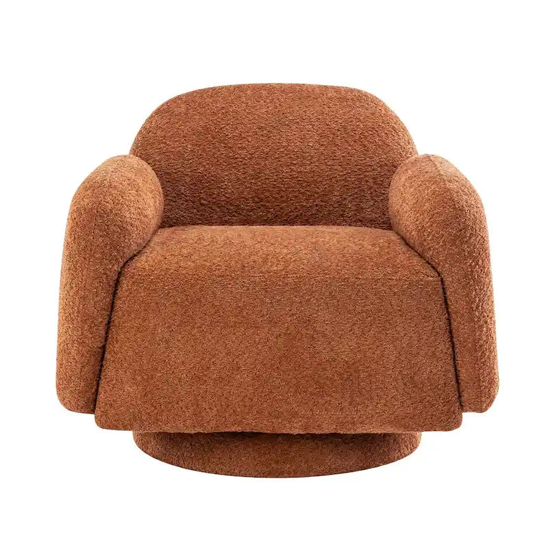 Fauteuil d'appoint pivotant rond en tissu bouclé avec accoudoir, lot de 1