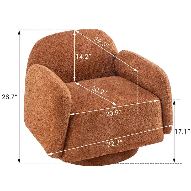 Fauteuil d'appoint pivotant rond en tissu bouclé avec accoudoir, lot de 1