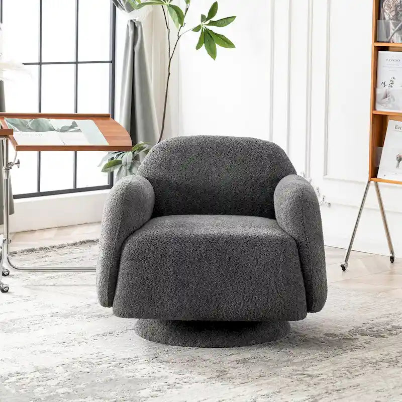 Fauteuil d'appoint pivotant rond en tissu bouclé avec accoudoir, lot de 1