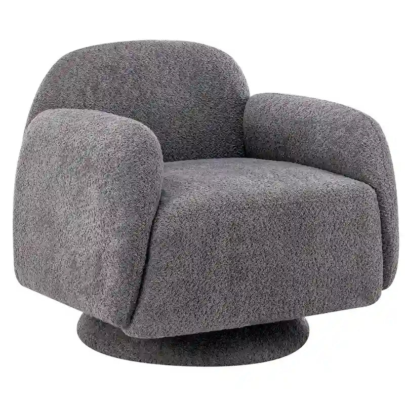 Fauteuil d'appoint pivotant rond en tissu bouclé avec accoudoir, lot de 1
