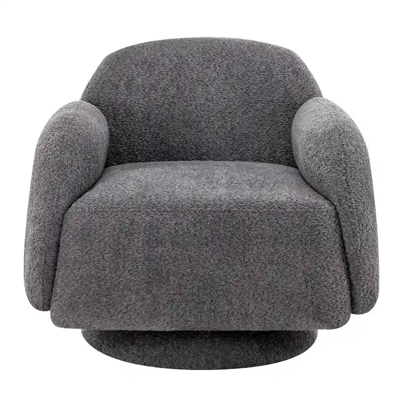 Fauteuil d'appoint pivotant rond en tissu bouclé avec accoudoir, lot de 1