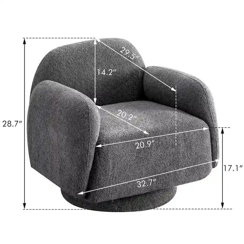 Fauteuil d'appoint pivotant rond en tissu bouclé avec accoudoir, lot de 1