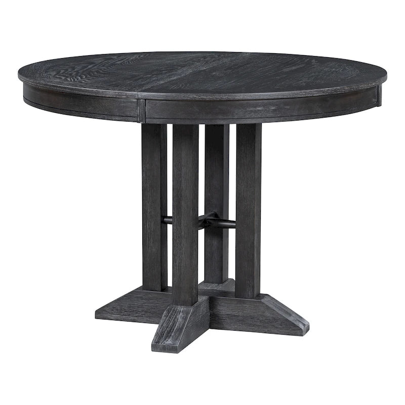 Ensemble de salle à manger 5 pièces avec table ronde extensible et 4 chaises rembourrées Style Ferme