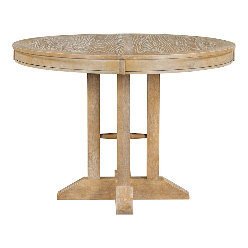 Ensemble de salle à manger 5 pièces avec table ronde extensible et 4 chaises rembourrées Style Ferme