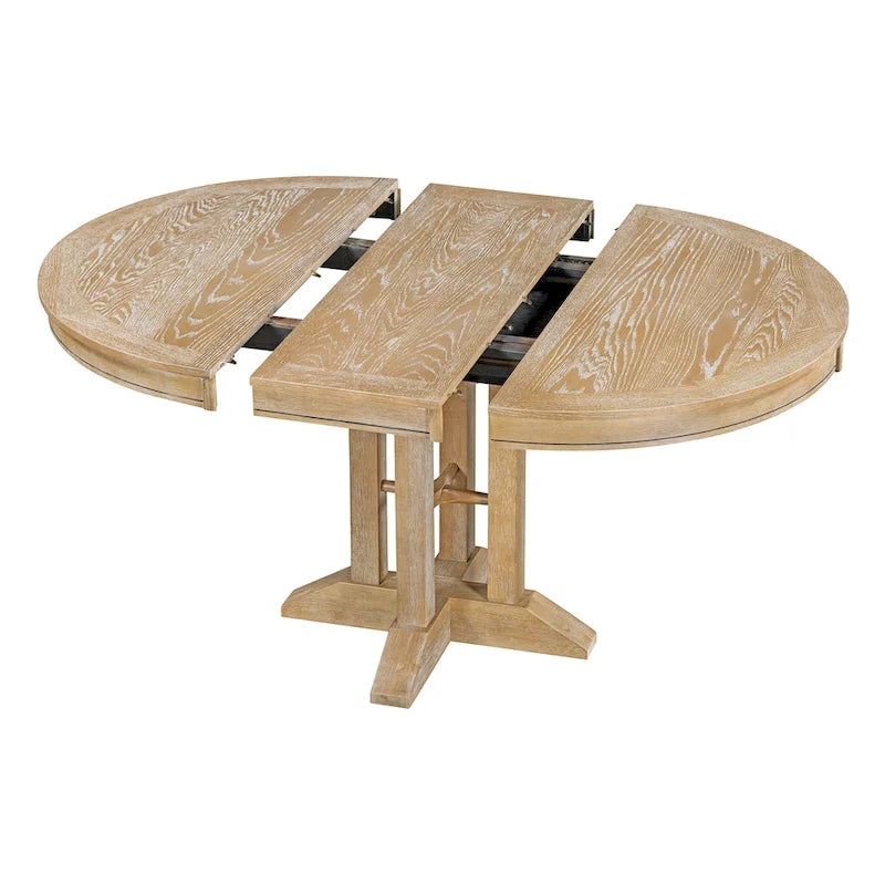 Ensemble de salle à manger 5 pièces avec table ronde extensible et 4 chaises rembourrées Style Ferme