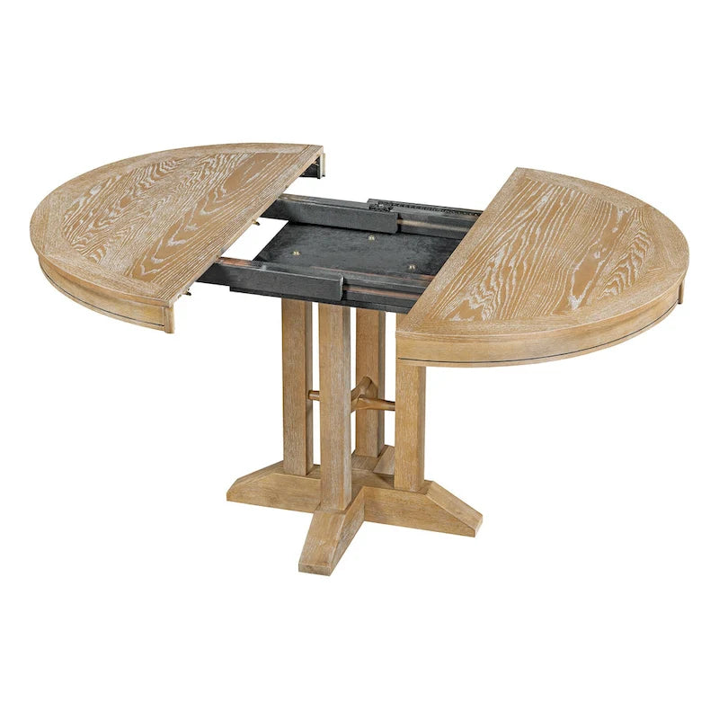 Ensemble de salle à manger 5 pièces avec table ronde extensible et 4 chaises rembourrées Style Ferme