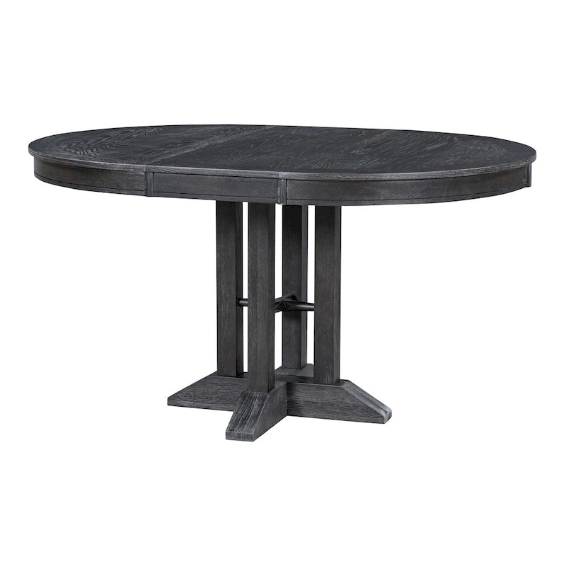 Ensemble de salle à manger 5 pièces avec table ronde extensible et 4 chaises rembourrées Style Ferme
