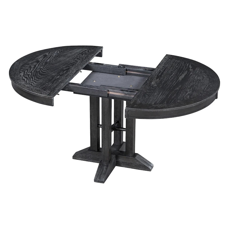 Ensemble de salle à manger 5 pièces avec table ronde extensible et 4 chaises rembourrées Style Ferme