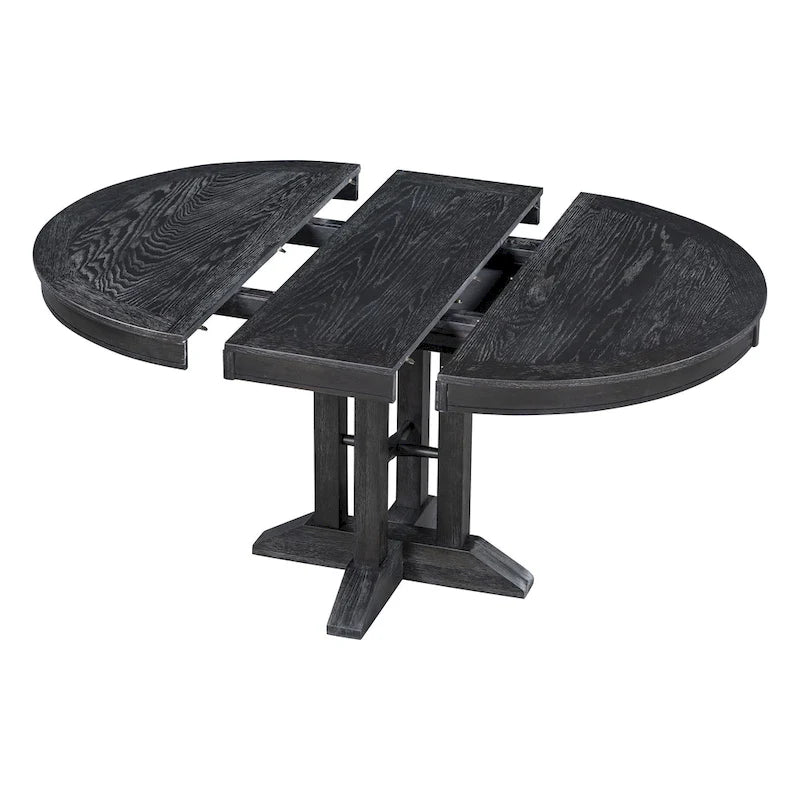 Ensemble de salle à manger 5 pièces avec table ronde extensible et 4 chaises rembourrées Style Ferme