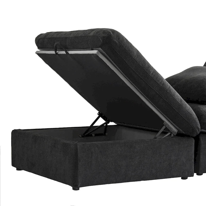 160,6 Canapé d'angle moderne en linCanapé modulaire 4 places avec pouf de rangement pour salon.