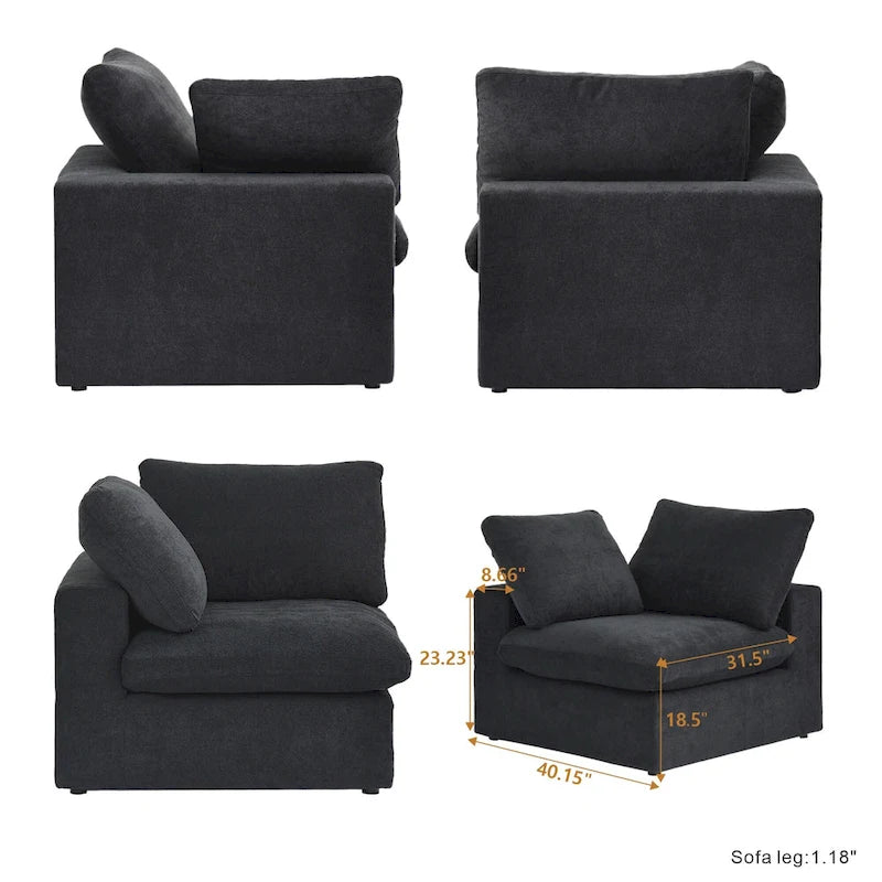 160,6 Canapé d'angle moderne en linCanapé modulaire 4 places avec pouf de rangement pour salon.