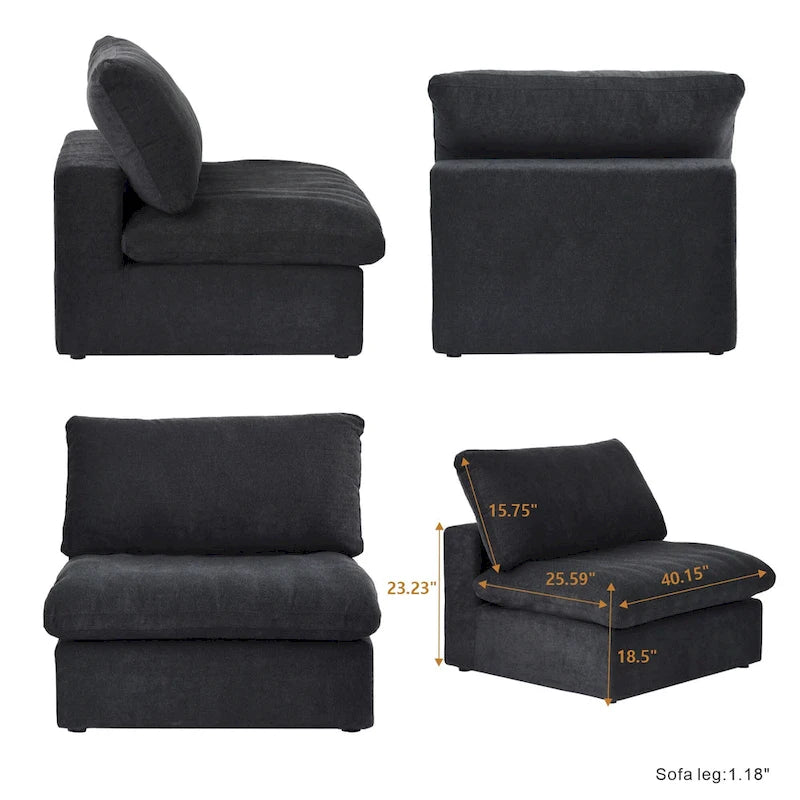 160,6 Canapé d'angle moderne en linCanapé modulaire 4 places avec pouf de rangement pour salon.