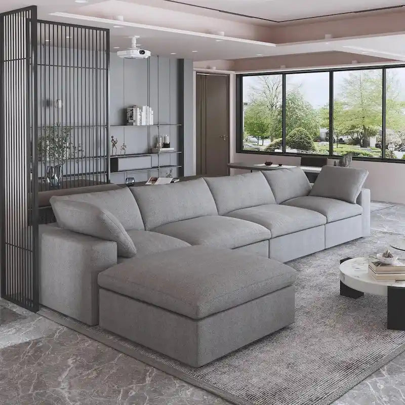 160,6 Canapé d'angle moderne en linCanapé modulaire 4 places avec pouf de rangement pour salon.