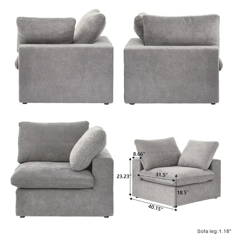 160,6 Canapé d'angle moderne en linCanapé modulaire 4 places avec pouf de rangement pour salon.
