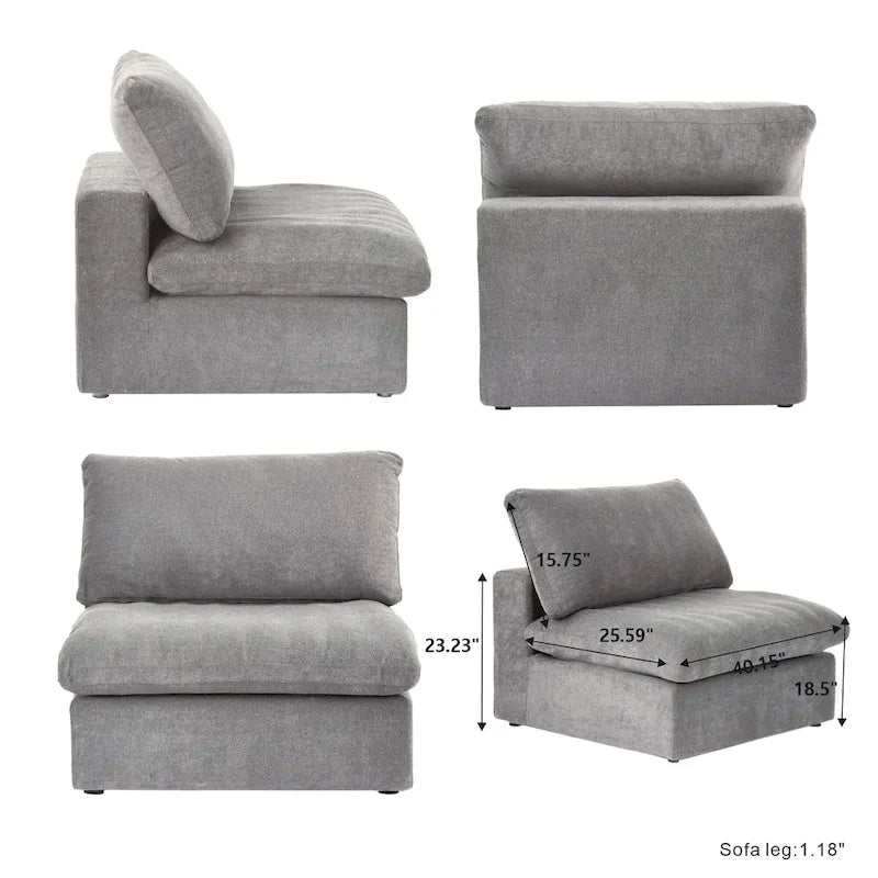 160,6 Canapé d'angle moderne en linCanapé modulaire 4 places avec pouf de rangement pour salon.