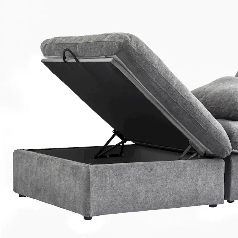 160,6 Canapé d'angle moderne en linCanapé modulaire 4 places avec pouf de rangement pour salon.