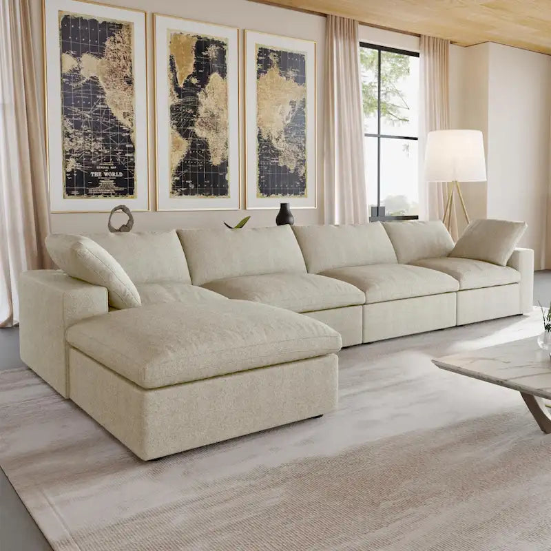 160,6 Canapé d'angle moderne en linCanapé modulaire 4 places avec pouf de rangement pour salon.