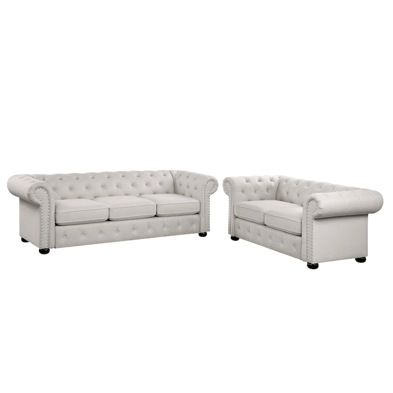 Ensemble canapé et causeuse chesterfield 2 pièces à accoudoirs roulés et capitonnés Corvus Aleksis
