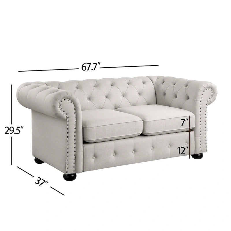 Ensemble canapé et causeuse chesterfield 2 pièces à accoudoirs roulés et capitonnés Corvus Aleksis