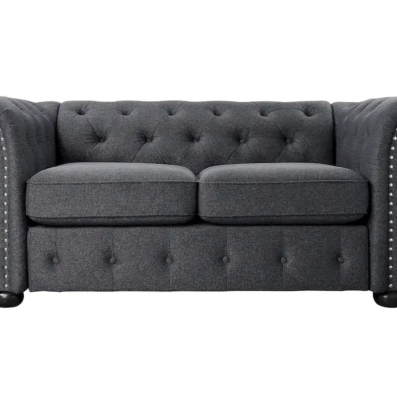 Ensemble canapé et causeuse chesterfield 2 pièces à accoudoirs roulés et capitonnés Corvus Aleksis