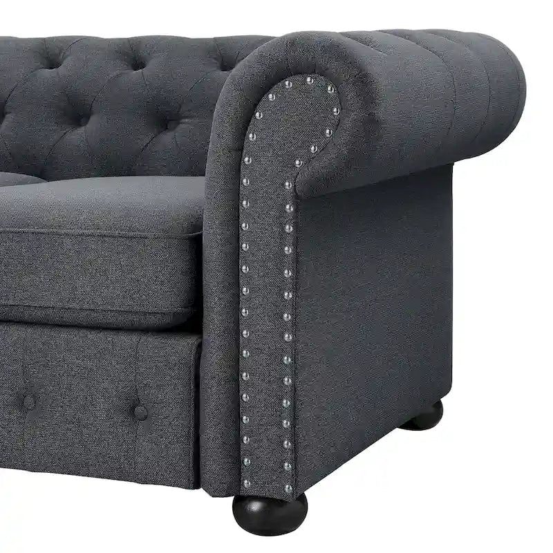 Ensemble canapé et causeuse chesterfield 2 pièces à accoudoirs roulés et capitonnés Corvus Aleksis