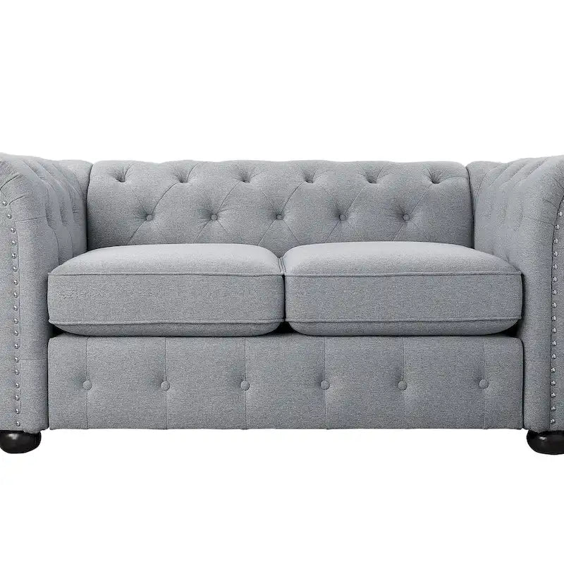 Ensemble canapé et causeuse chesterfield 2 pièces à accoudoirs roulés et capitonnés Corvus Aleksis