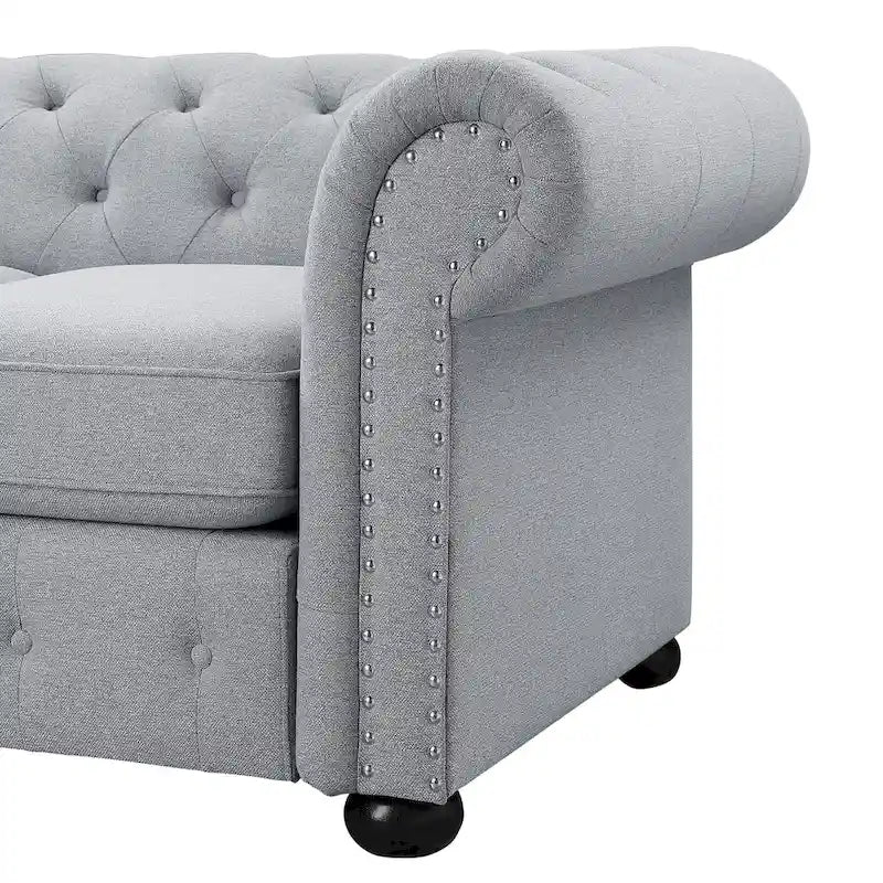 Ensemble canapé et causeuse chesterfield 2 pièces à accoudoirs roulés et capitonnés Corvus Aleksis