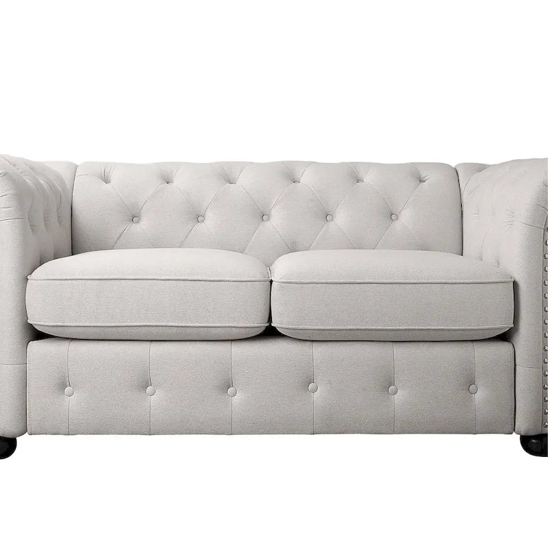 Ensemble canapé et causeuse chesterfield 2 pièces à accoudoirs roulés et capitonnés Corvus Aleksis
