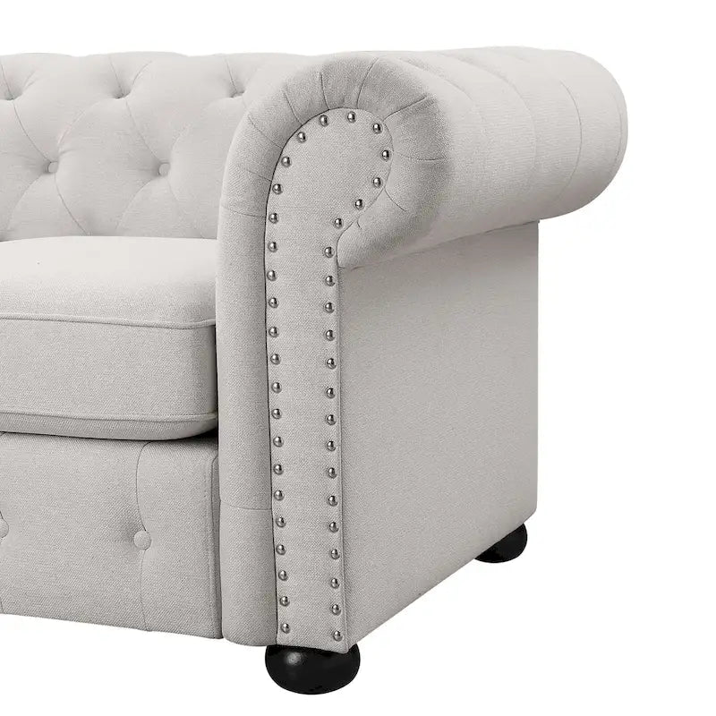 Ensemble canapé et causeuse chesterfield 2 pièces à accoudoirs roulés et capitonnés Corvus Aleksis