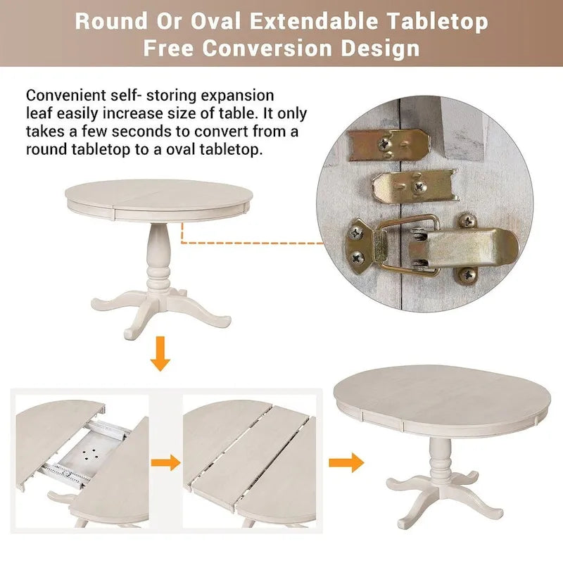 Table à manger ronde extensible 4 places de 42 à 54 po pour ferme