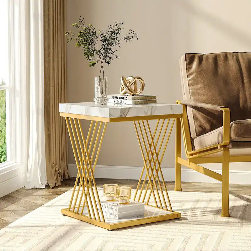 Table d'appoint carrée en or blanc moderne