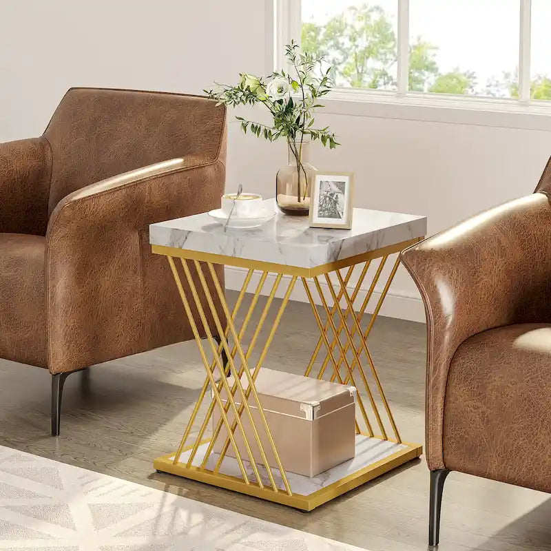 Table d'appoint carrée en or blanc moderne