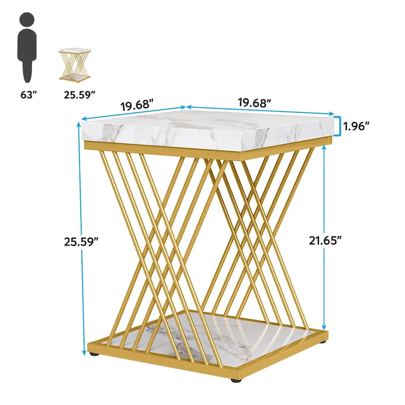 Table d'appoint carrée en or blanc moderne