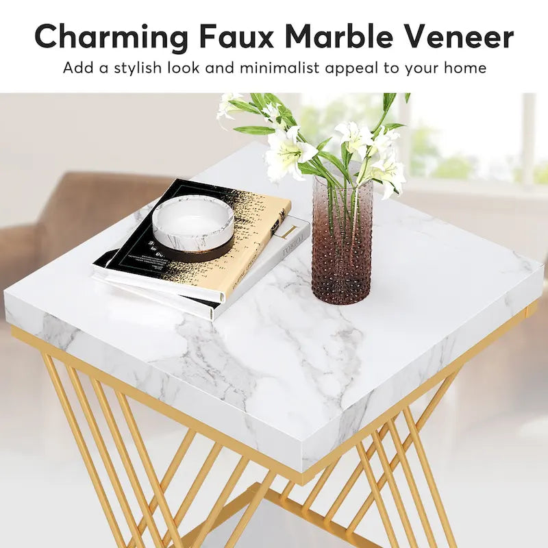 Table d'appoint carrée en or blanc moderne