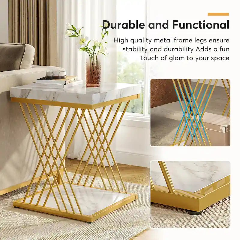 Table d'appoint carrée en or blanc moderne